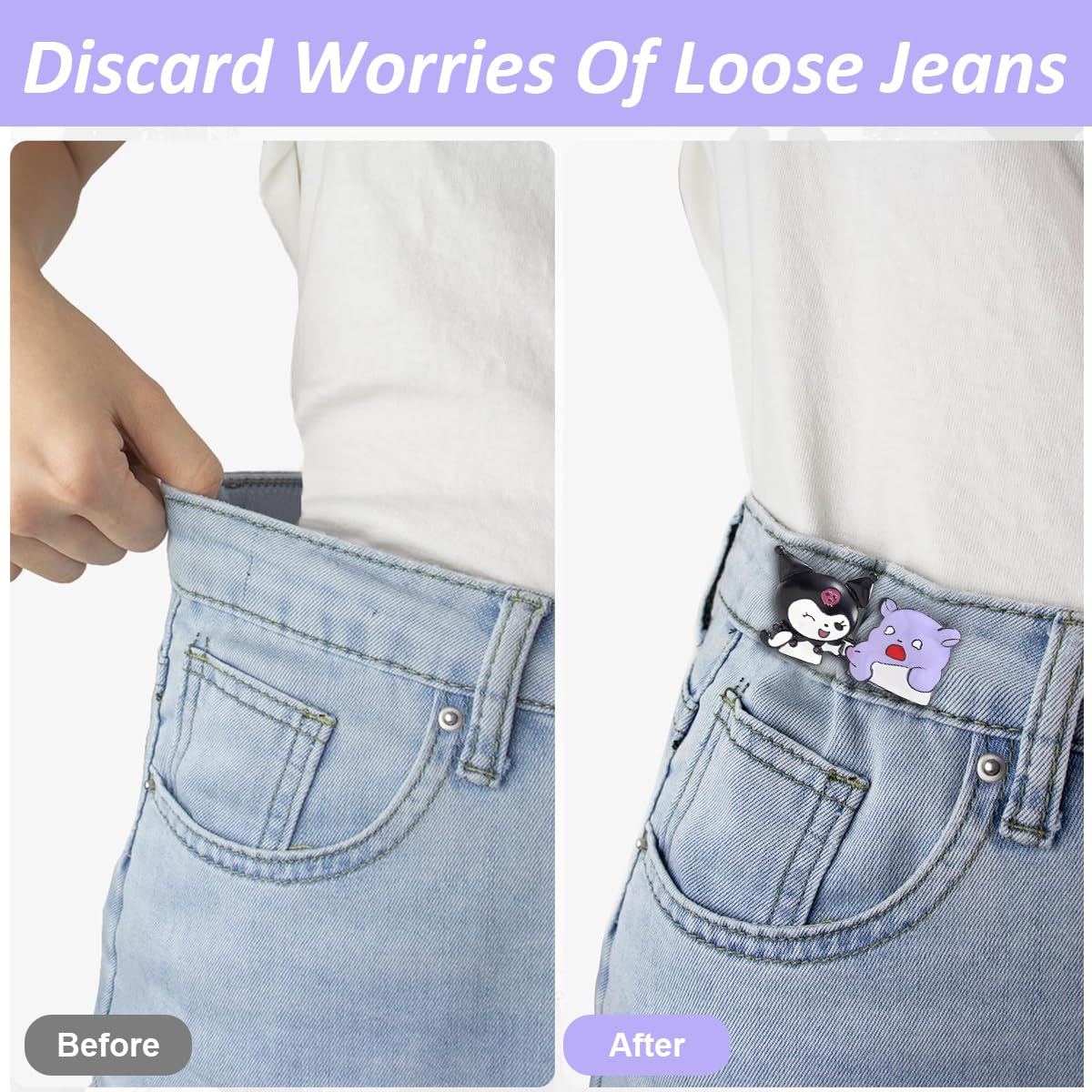 SANNIDHI 2 Pairs Jeans Tightening Clip, Kuromi Pants Clips Jeans Adjustable Button Pins, Adjustable Waist Buckle for Women Girls, Jeans Hooks for Waist Fit Loose Jeans Adjuster for Trousers, Skirts SANNIDHI 2 Pairs Jeans Tightening Clip, Kuromi Pants Clips Jeans Adjustable Button Pins, Adjustable Waist Buckle for Women Girls, Jeans Hooks for Waist Fit Loose Jeans Adjuster for Trousers, Skirts